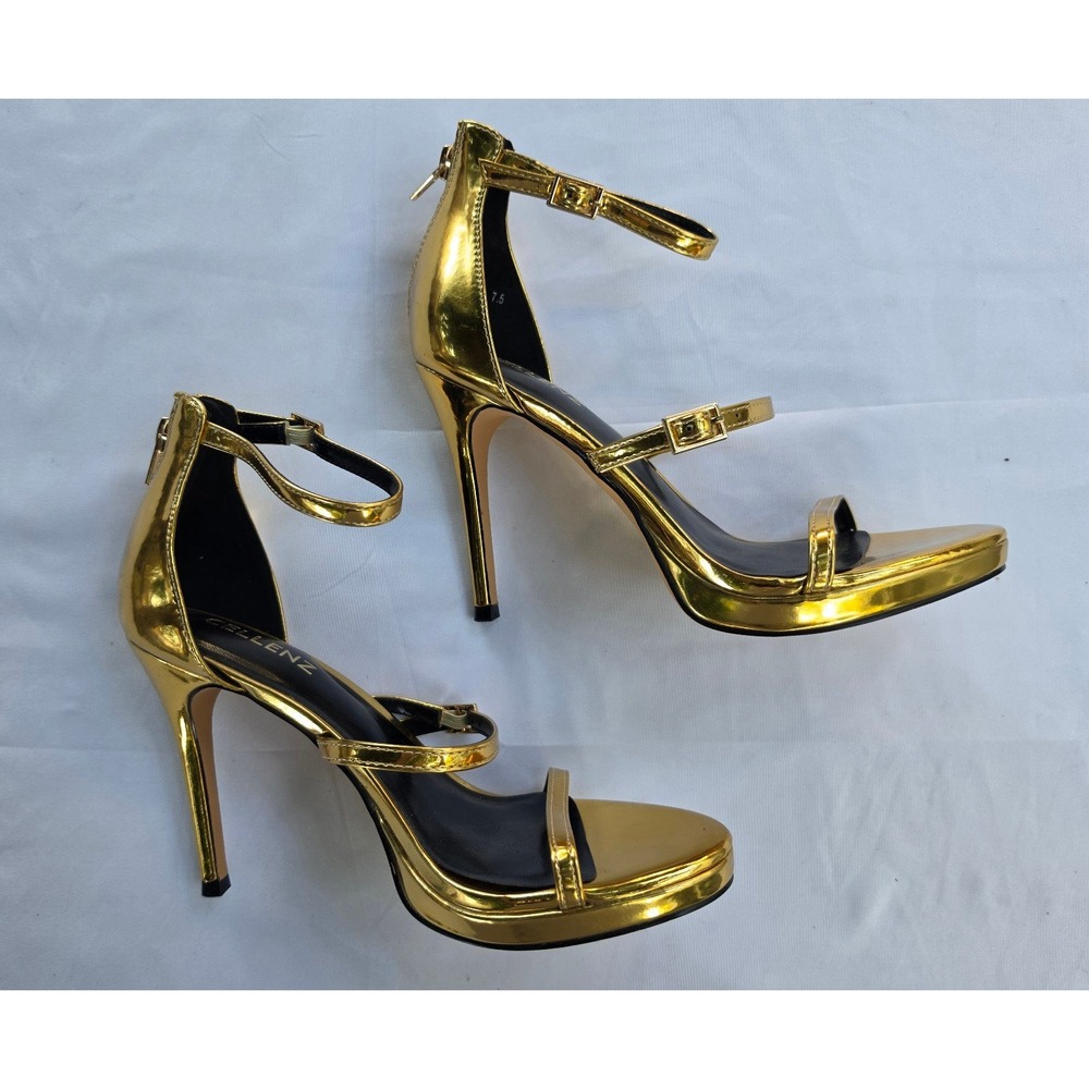 Cellenz Gold Metallic Strappy Stiletto Heels Women's Size 7.5